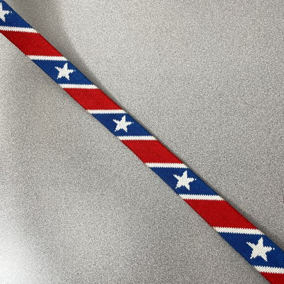 Tucker Blair Needlepoint Belt Mens 34 Brown Leather Flag USA America Star Stripe - Picture 4 of 8